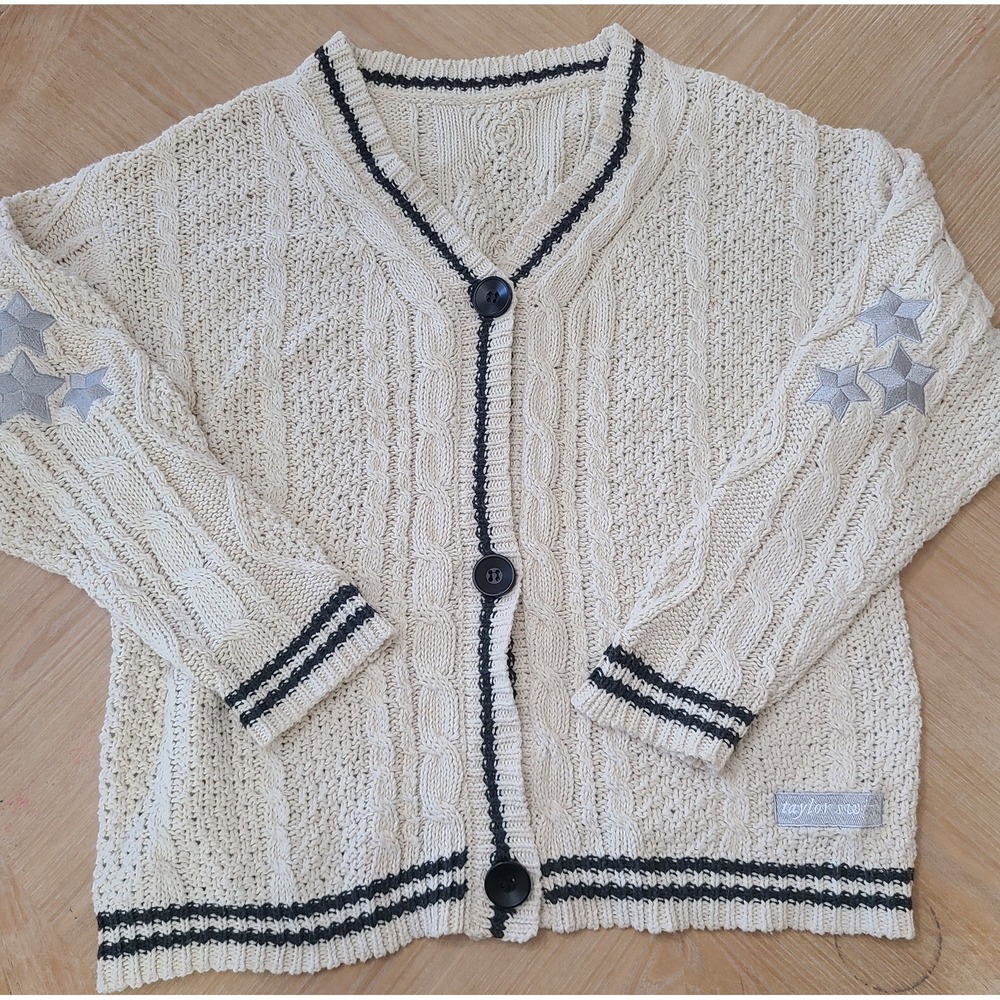 Taylor Swift Folklore Cardigan Women S Cream  Star Embroidered Patch